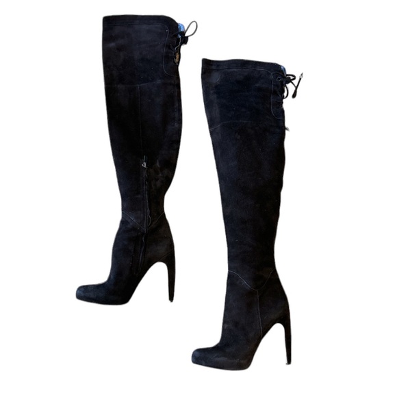 Sam Edelman Kayla Black Suede Over The Knee Heeled Boots - 5 - Picture 11 of 16